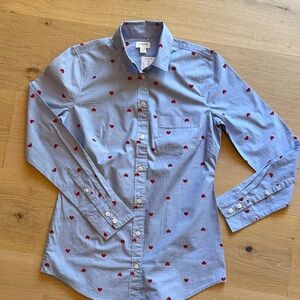 NWT J. Crew Chambray Shirt with Red Heart Design